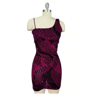 Vintage Y2K 2000s Wet Seal Mini Dress Size XS Pink Embellished One Shoulder